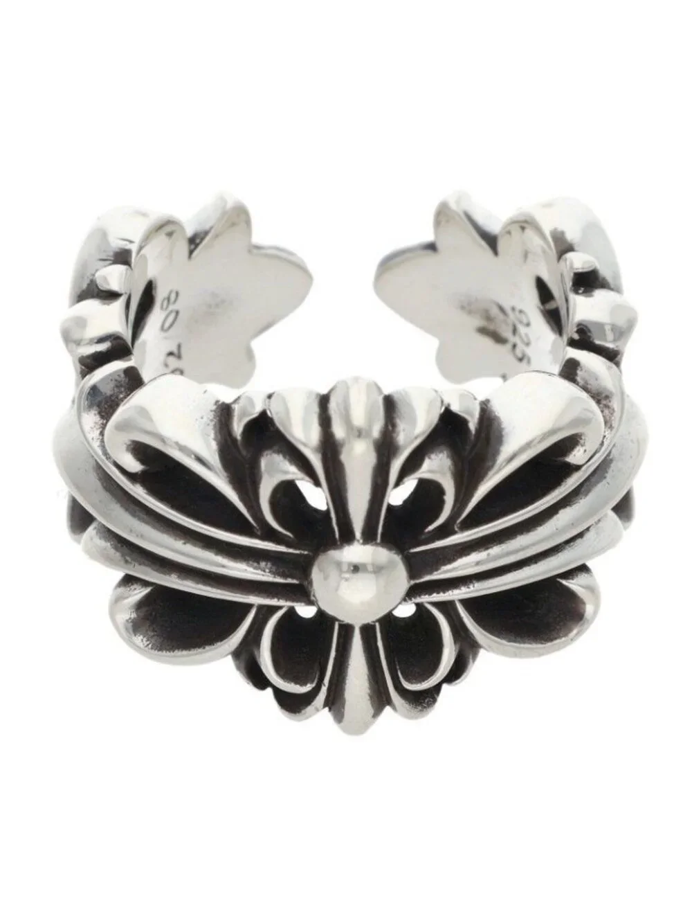 Chrome Hearts Dbl Flrl Double Floral Cross Silver Ring